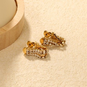 Nuevos Aretes Colgantes de Aro Gruesos de Acero Inoxidable con Baño de Oro de 18k, Joyería de Moda con Incrustaciones de Circonita Cúbica para Mujer - Product Image 5