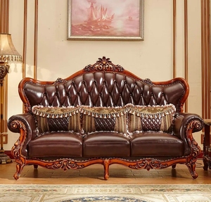 Sofá Combinable Estilo Europeo Americano 123 con Capa Superior de Cuero y Estructura de Madera Maciza para Sala de Estar, Hogar, Villa u Hotel - Product Image 2