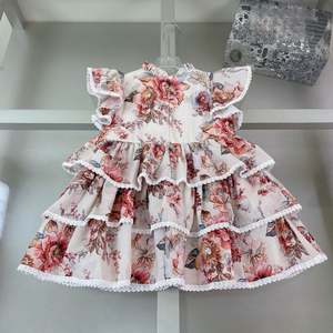 Vestido Casual de Verano para Niñas, Cuello Redondo, Manga Larga, Estampado Floral, Chifón de Algodón Ecológico y Transpirable - Product Image 2