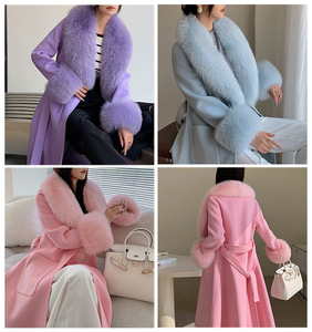 Invierno cálido Alpaca Real lana de oveja abrigos largos mujeres Real Cachemira lana abrigo con cuello de piel de zorro desmontable puños - Product Image 5