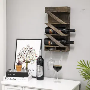 Özel logo avrupa ahşap şarap rafı duvara monte asılı viski şarap şişesi teşhir depolama rafı