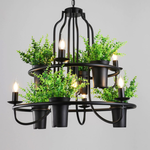 <span class=keywords><strong>Lustre</strong></span> suspendu vintage industriel en fer forgé noir E27 avec verdure artificielle pour café, restaurant, bar, boutique - Product Image 1