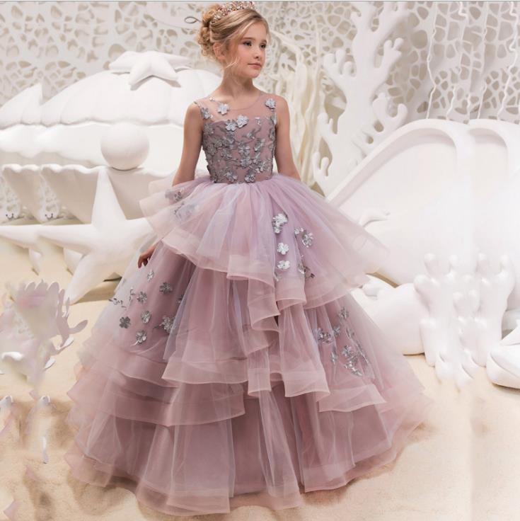 open lace back dress Luxe Purple Sequins Work And Floral Embellished Party Wear Gown For Girls 4-5Y(22)