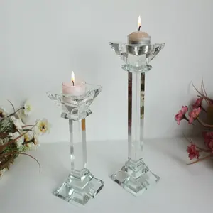 Long-stemmed Tall Clear Crystal Glass Pillar Candle Holder For Wedding Decoration