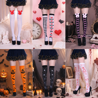 Chaussettes hautes à motif de dessin animé pour fête d'Halloween, fournies par l'usine, accessoires de costume festifs, chaussettes d'infirmière sanglante