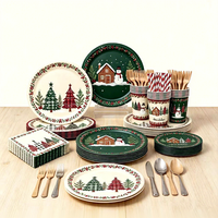 Ensemble de vaisselle jetable compostable et écologique en papier pour fêtes de Noël et mariages avec logo personnalisé et tous les accessoires