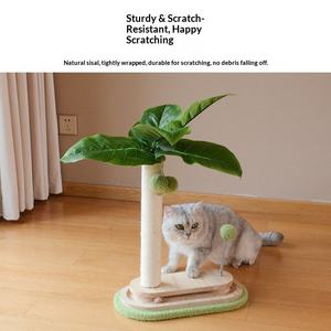 Tiang Garukan Kucing Modern Bentuk Pohon Kelapa dengan Papan Garuk Sisal Berputar, Bola Gantung & Tongkat Pegas, Dikemas dalam Karton untuk Kucing Indoor - Product Image 4