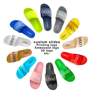Sandalias deslizantes personalizadas para mujer, zapatillas con estampado de PVC, logo en relieve, OEM, 2022