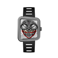 Montre mécanique squelette crâne extraterrestre, boîtier polygone irrégulier, design conceptuel unique, tendance mode, montre-bracelet automatique crâne étrange