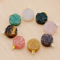 Pendentif en cristal naturel mélangé sculpté double face en forme de rose, breloques florales en pierres précieuses, perles de pierre percées en vrac pour la vente en gros