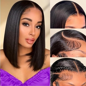 Perruque Bob Courte Lisse 12A en <span class=keywords><strong>Cheveux</strong></span> Naturels pour Femme, Perruque Lace Front Entièrement Faite à la Main, <span class=keywords><strong>Cheveux</strong></span> Indiens - Product Image 5