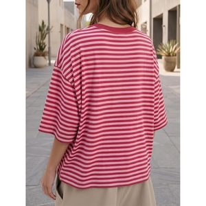 Custom <b>Women</b> Oversized Striped T Shirt Short Sleeve Crew Neck Casual Summer <b>Top</b> Y2K Style - Product Image 3