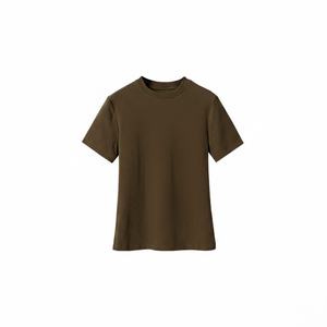 T-shirt basique à col rond pour femme, style coréen, coupe ajustée, très élastique, couleur unie - Product Image 5