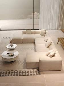 आधुनिक कपड़े यू-आकार मॉड्यूलर दो-सीटर कोने सोफे रहने वाले कमरे स्पंज अपार्टमेंट होटल विला का उपयोग - Product Image 2