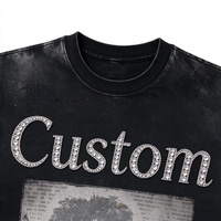 T-shirt personnalisé OEM à épaules tombantes, effet soleil délavé, streetwear, coupe oversize, imprimé DTG Kornit, effet éclaboussures de strass, couleur écru