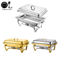 Oulu Wholesale Ensemble de chauffe-plats en acier inoxydable 9L, finition argentée/demi-or/or intégral, avec couvercle et support pliant pour buffet