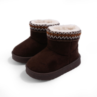 Bottes de neige classiques pour enfants en daim camel, personnalisables en gros, avec doublure chaude en peluche et bordure tissée décorative