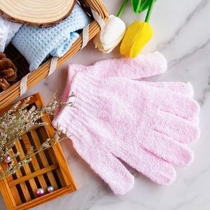 Gloway OEM Hot Selling Effen Kleur Vijf Vingers Nylon Handschoen Roze Exfoliërende Lichaamsbadhandschoenen Scrubhandschoenen voor het Verwijderen van Dode Huid - Product Image 2