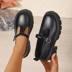 Chaussures à plateforme à talon moyen de style britannique pour femmes, nouvelle collection automne, semelle épaisse, grandes tailles, vente en gros - Product Image 3