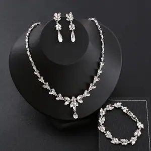 LUOXIN Bridal Crystal Necklace Earrings Bracelet Set Engagement Wedding Jewelry Set