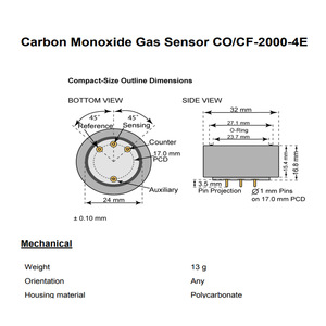 เซ็นเซอร์ตรวจจับก๊าซคาร์บอนมอนอกไซด์ Membrapor รุ่น CO/CF-2000-4E 0-2000 ppm เซ็นเซอร์ความปลอดภัยทางเคมีไฟฟ้า - Product Image 3