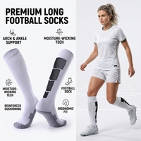 Chaussettes de football montantes personnalisées pour jeunes avec revers, anti-humidité, grip, respirantes, amorties, antidérapantes, OEM ODM