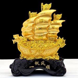 2024 Feng Shui yelken gemi heykeli modeli dekor altın servet yelkenli tekne dekor ejderha tekne hatıra reçine el sanatları için - Product Image 4