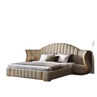 Lit de style italien en cuir pleine fleur, luxe léger, avec cadre en bois massif et rangement ; Lit de mariée rectangulaire de 18 mètres avec clavier de piano