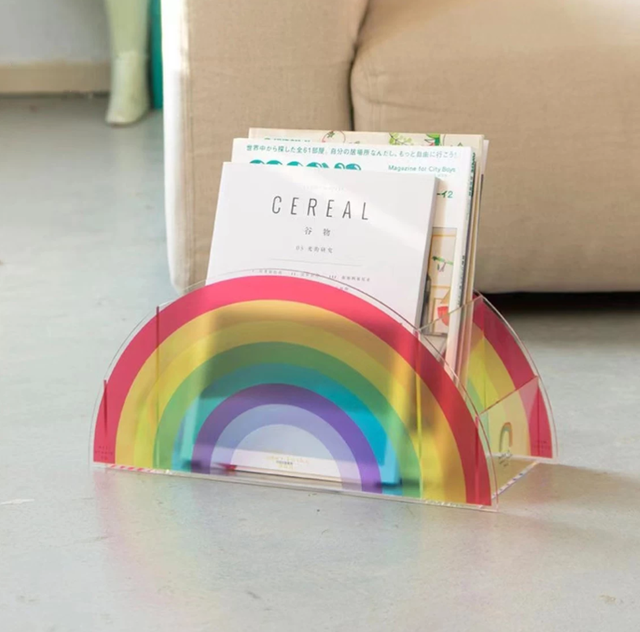 Clear Rainbow Acrylic Pen Holder & Magazine Rack, Multi-Functional Desk Organizer for Stationery & Home Decor