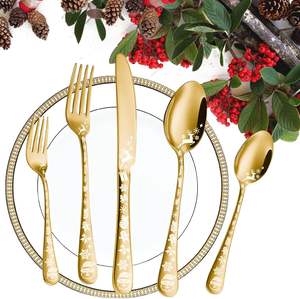 5Piece Christmas Theme Luxury <b>Black</b> <b>Gold</b> and Silver <b>Cutlery</b> Set Stainless Steel Dinner <b>Cutlery</b> Set Manufacturer Bulk Party Sales - Product Image 4