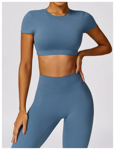 Dos nu antichoc <span class=keywords><strong>blanc</strong></span> femme bébé t-shirt personnalisé femmes Yoga t-shirt haut court De Mujer pour les femmes - Product Image 4