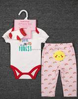 Ensemble d'Été 3 Pièces en Gros pour Bébés Garçons et Nourrissons, Body Pantalon Chaussettes en Coton Imprimé, Vêtements pour Bébés de 3 à 12 Mois