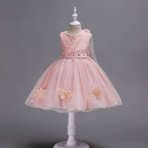 Vestiti delle ragazze di fiore 4-12 anni ragazze abito in rete senza maniche 3D floreale gonfio al ginocchio gonna per bambini abbigliamento da festa - Product Image 3
