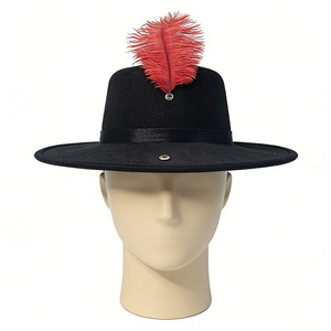 Chapeau en feutre rétro artistique avec grande décoration en plumes, noir, à calotte plate, protection solaire, pour l'extérieur, les voyages et les fêtes - Product Image 2