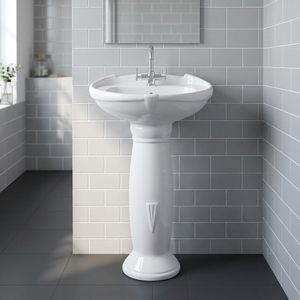 Ensemble de lavabo sur pied en céramique blanche grand format, style granit, pour salle de bain, articles sanitaires, vente en gros - Product Image 4