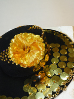 Chapeau de scène en velours pelucheux avec chaîne de paillettes dorées Golden Empire, idéal pour toutes les saisons, boléro, performance de matador, carnaval, festival