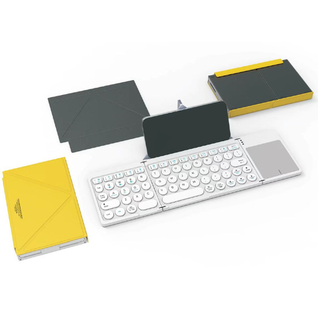 OEM Triple Folding Wireless BT Keyboard Triple Channel Round Cap Portable Folding Keyboard with Touchpad Left and Right Keys