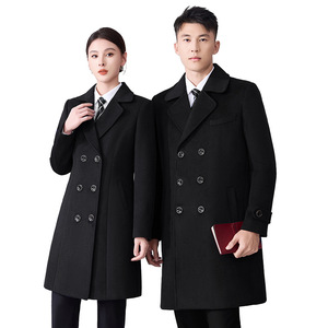 Navy Blue Wool Coat Unisex Autumn Winter Workwear Thick Professional Solid Color Pocket Design - Product Image 5