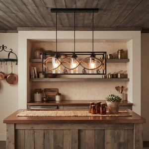 Suspension rectangulaire rustique à 3 lumières en corde tressée pour cuisine, modèle très populaire - Product Image 1