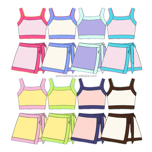Girls Tennis Outfit <b>Kids</b> Gym Set Sleeveless <b>Crop</b> <b>Top</b> Skirt Set Built in Shorts for Dance Pe Custom Size - Product Image 4
