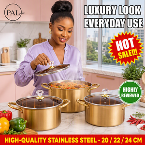 Ensemble de casseroles en acier inoxydable de qualité supérieure, 6 pièces, 20-24 cm, respectueux de l'environnement, compatible gaz et induction, bouton en cristal diamant, ustensiles de cuisine à poignée en D - Product Image 3