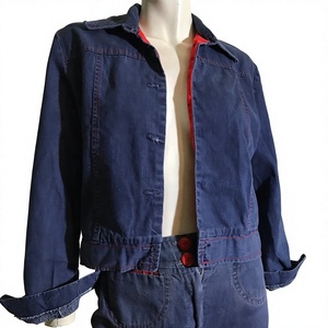 Combinaison en jean stretch taille haute mi-mollet pour femme, style vintage, couleur unie, écologique, avec dentelle, manches longues, été - Product Image 6