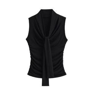 Blusa Casual Adelgazante para Mujer, Top de Punto sin Mangas con Tirantes de Lazo y Detalle Arrugado, Estilo Femenino - Product Image 4