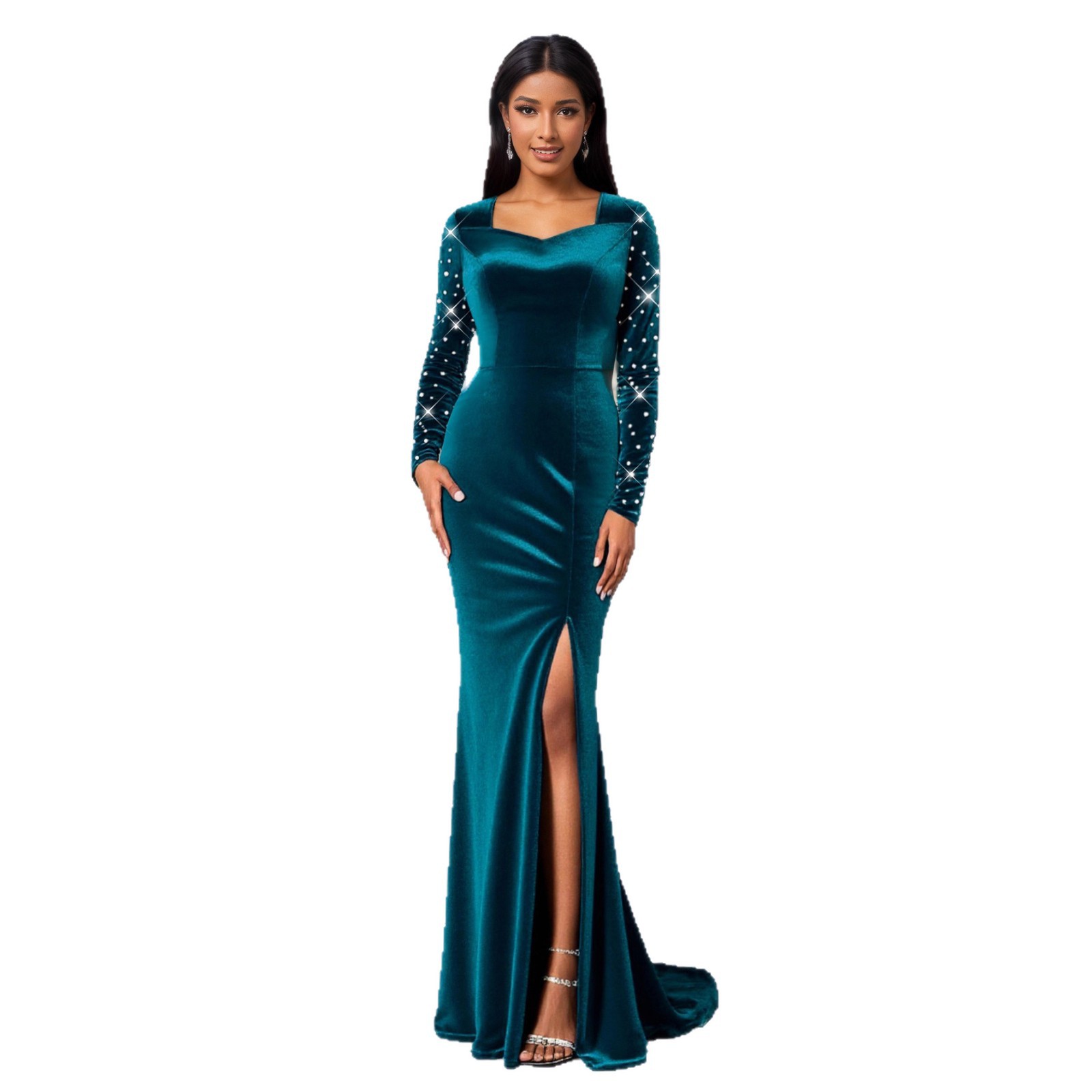 gold dress evening Gold Luxury Beaded Evening Dress V-neck Formal Charming Prom Dress main image 1