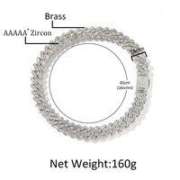 Collier audacieux pour homme, style hip-hop européen et américain, avec maillons cubains, incrustations mixtes et zircone cubique en forme de T, en cuivre, 18 mm, style Nomi transfrontalier
