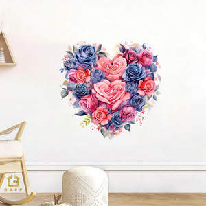 Bellissimi Adesivi Murali con Fiori Viola Dipinti e Farfalle, Decorazioni per Soggiorno e Camera da Letto, Carta da Parati Autoadesiva in PVC - Product Image 1