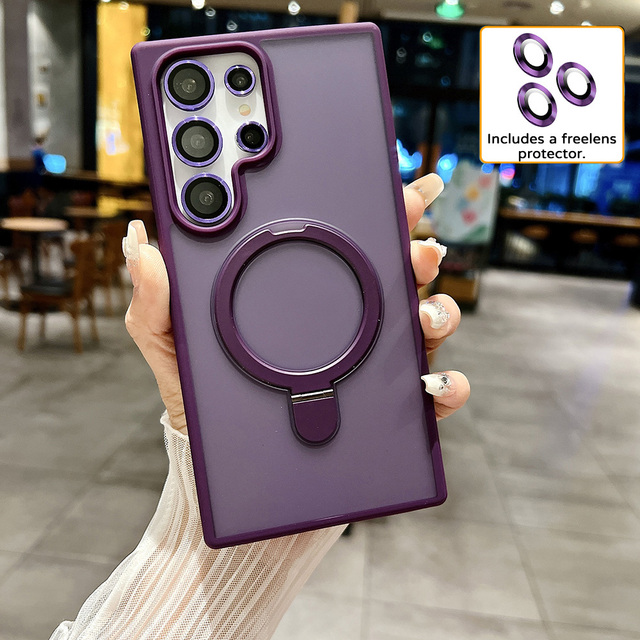 Magnetic Metal with Kickstand Phone case for Samsung Galaxy S24 S25 S26 Plus Ultra&For Apple iPhone 17 16 15 14 Pro Max Cases