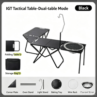 Table de camping pliante portable d'extérieur, table de pique-nique tactique avec support lumineux et plaque de cuisson
