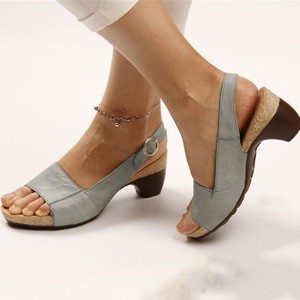 Sandalias de mujer, nuevas sandalias tipo peep-toe con tacón grueso, sandalias de mujer de talla grande, sandalias para dama para la vida diaria. - Product Image 6