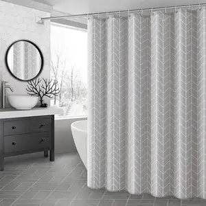 Cortina de ducha Juego de cortinas de baño de tela de poliéster Cortinas de baño impermeables a rayas con ganchos colgantes (70,9*70,9 pulgadas)